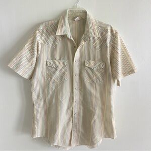 3/$25 Saddlebrook‎ Western L Wear Short Sleeve Shirt Striped Pearl Snap